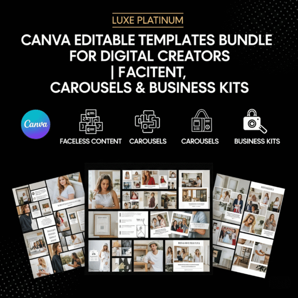 Canva Editable Templates Bundle for Digital Creators | Faceless Content, Carousels & Business Kits